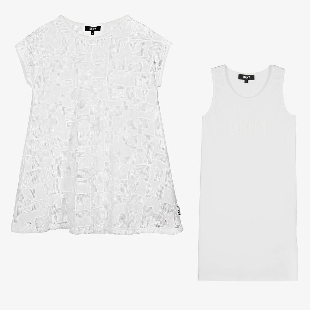 DKNY-Teen Girls White 2-in-1 Mesh Dress | Childrensalon Outlet