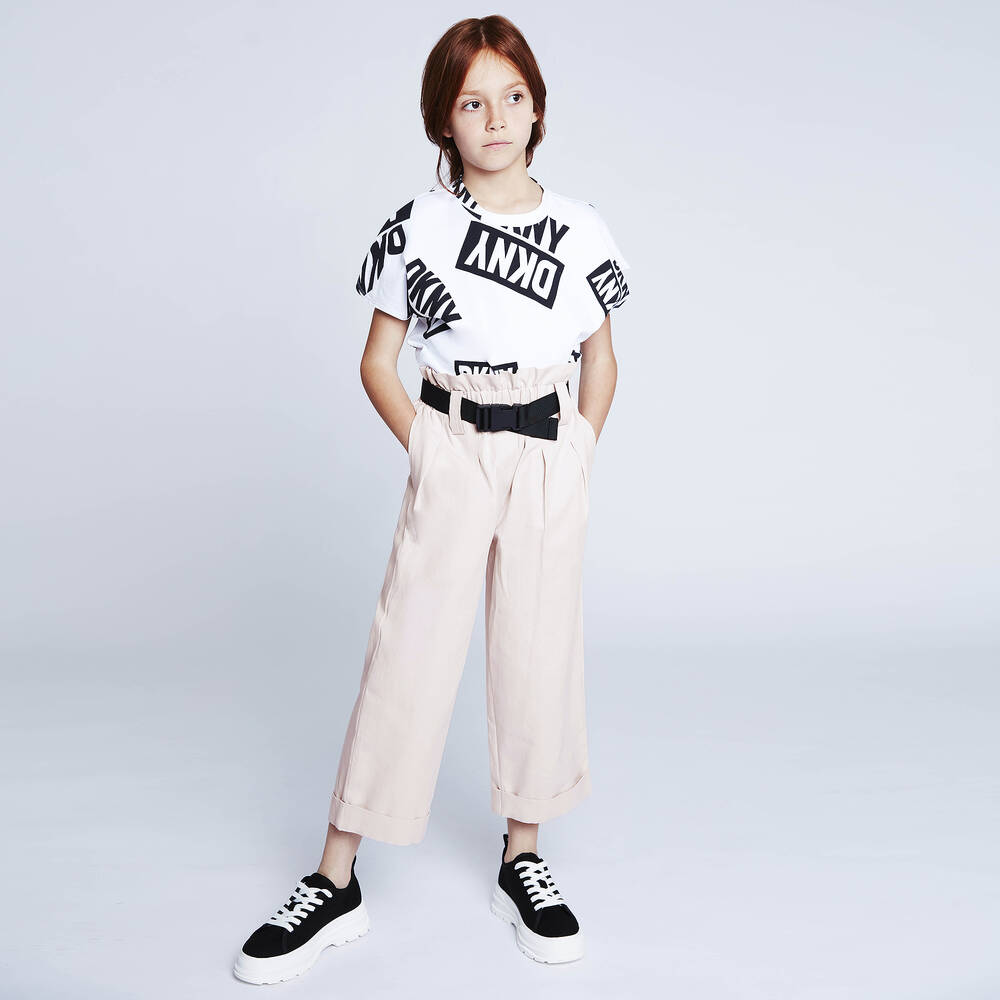 DKNY-Белая футболка с черными логотипами | Childrensalon Outlet