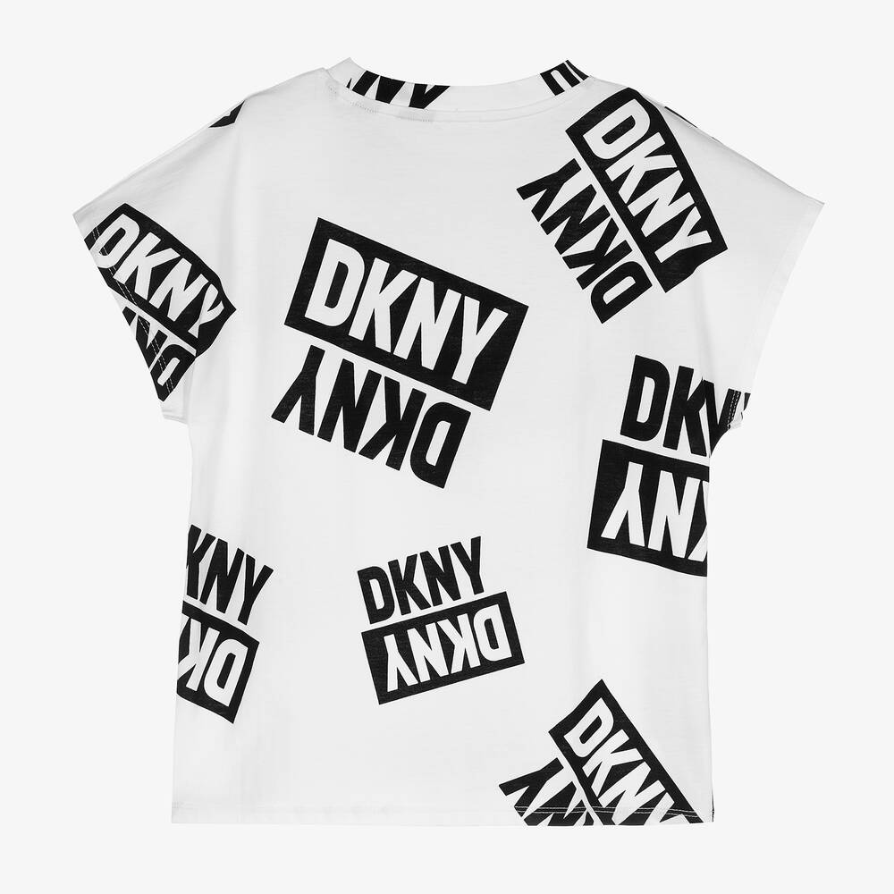 DKNY-Белая футболка с черными логотипами | Childrensalon Outlet