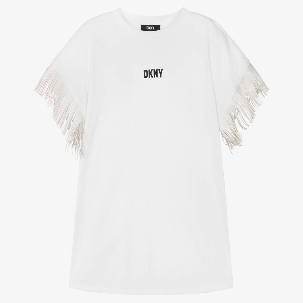 DKNY-Teen Girls White Cotton Fringe Dress | Childrensalon Outlet