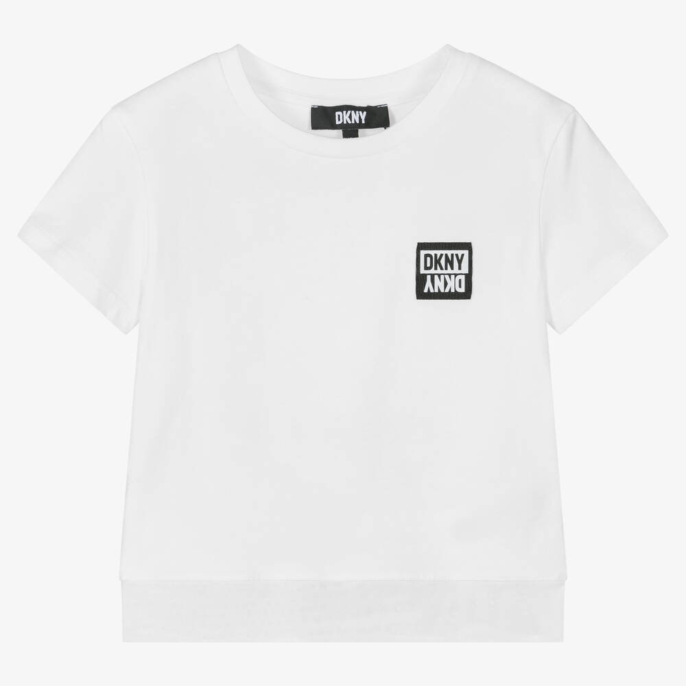 DKNY - Teen Girls White Cropped T-Shirt | Childrensalon