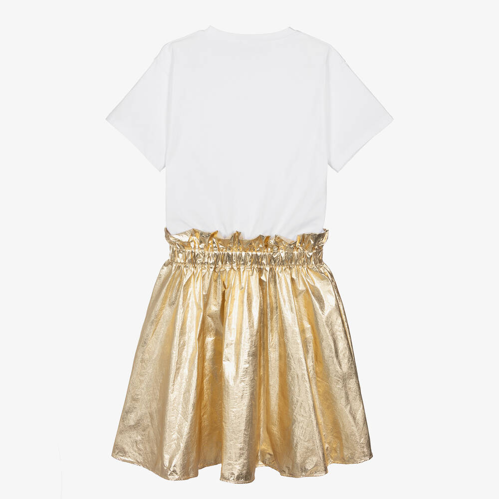 DKNY-Teen Girls White & Gold T-Shirt Dress | Childrensalon Outlet