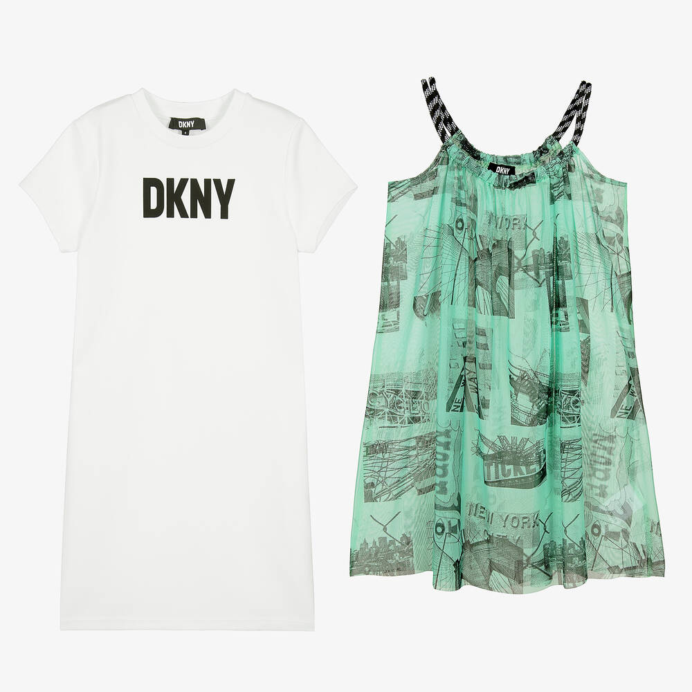 DKNY-Teen Girls White & Green 2-in-1 Dress | Childrensalon Outlet