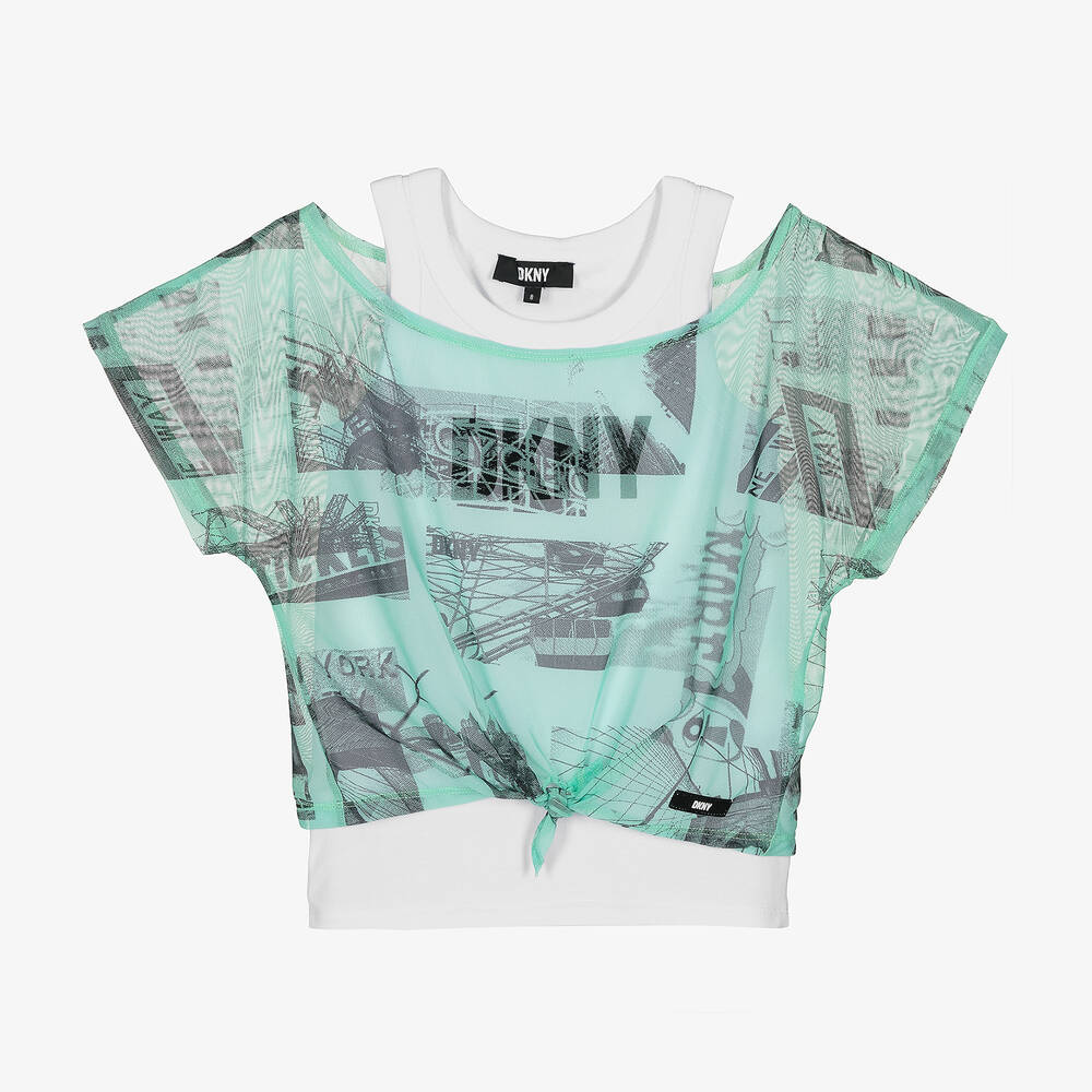 DKNY-Teen Girls White & Green 2-in-1 Top | Childrensalon Outlet