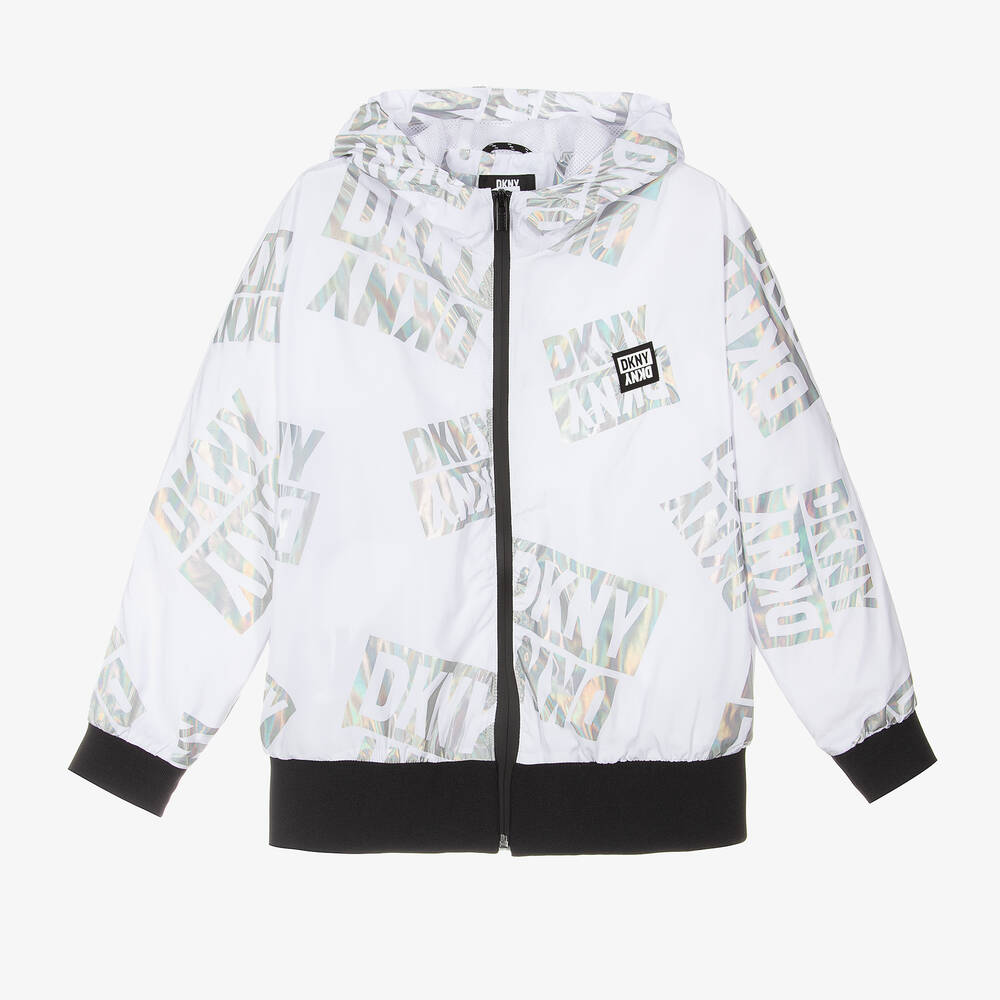 DKNY - Teen Girls White Hooded Windbreaker Jacket | Childrensalon