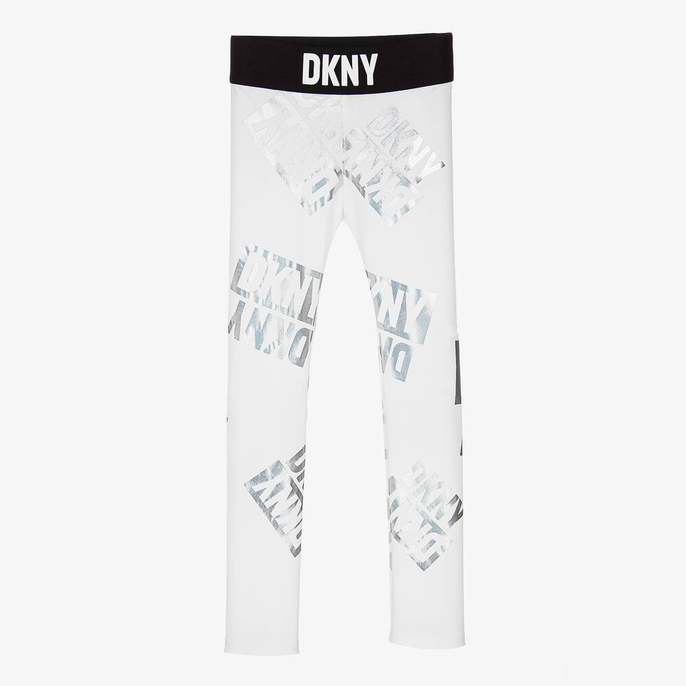 DKNY - Белые легинсы с переливающимися логотипами | Childrensalon