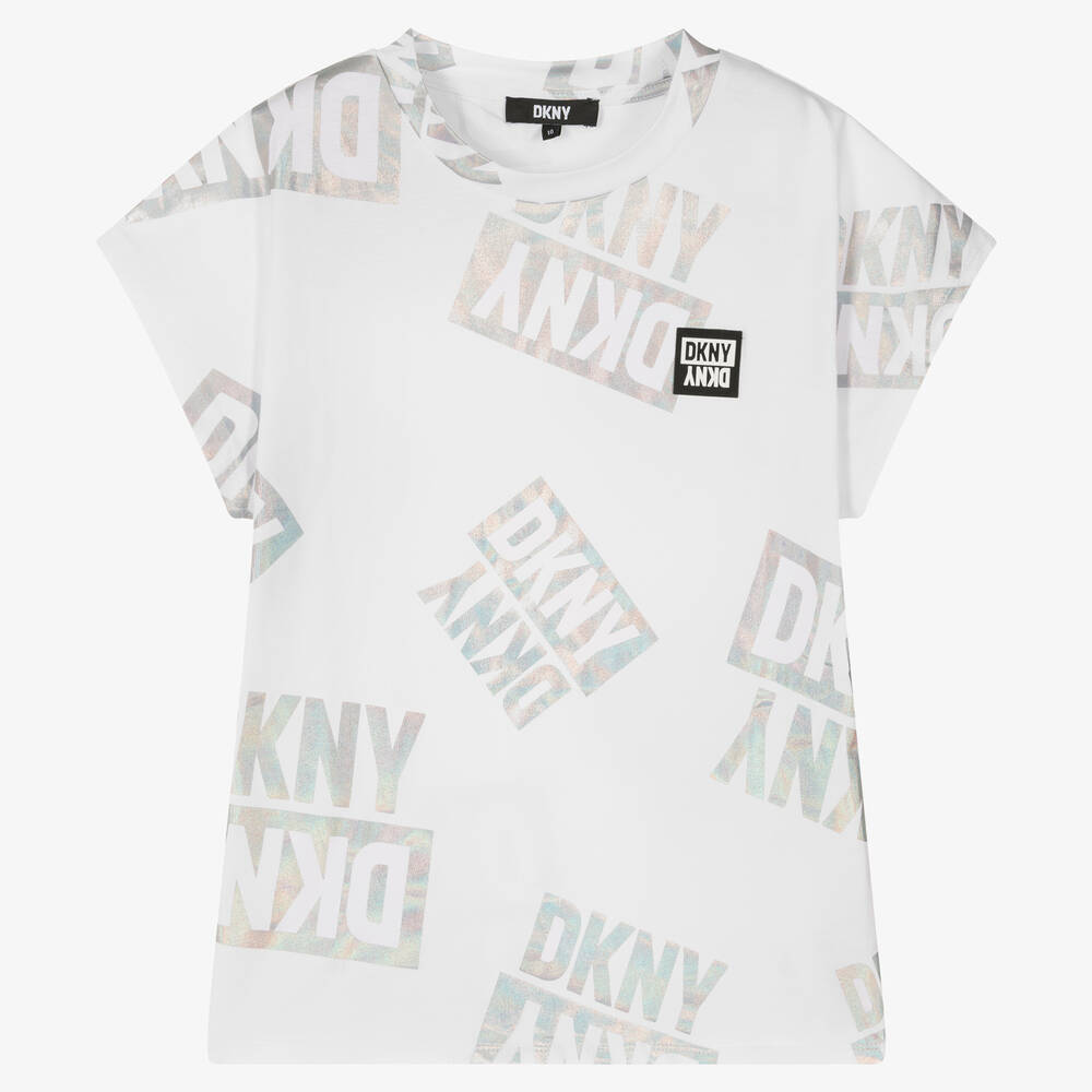 DKNY-تيشيرت تينز بناتي قطن لون أبيض | Childrensalon Outlet