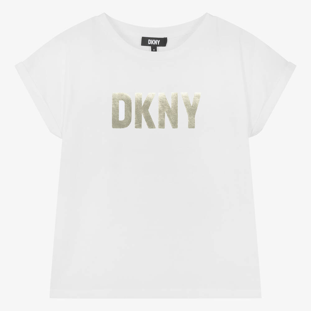 DKNY-تيشيرت قطن عضوي لون أبيض للمراهقات | Childrensalon Outlet