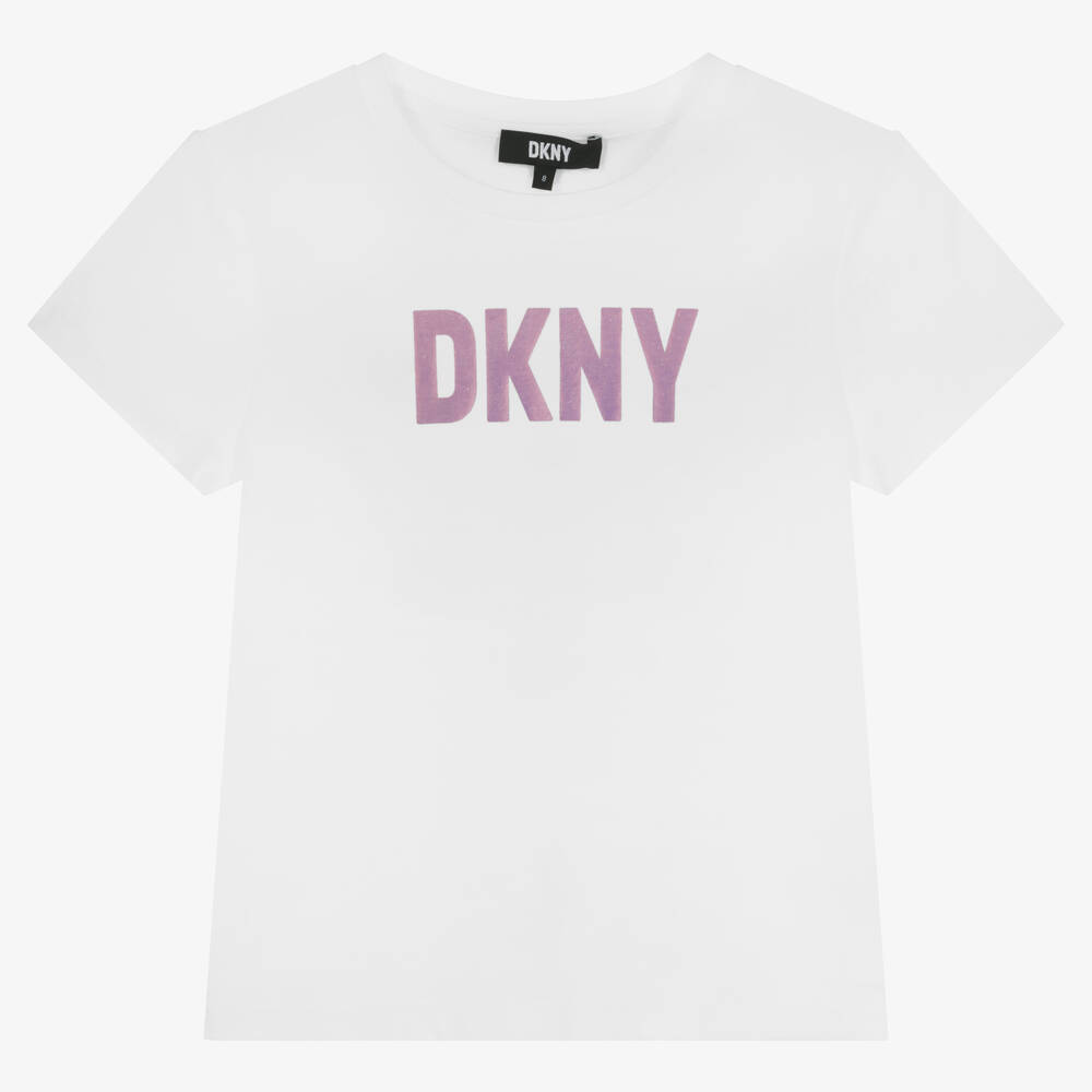 DKNY-Teen Girls White & Pink Cotton T-Shirt | Childrensalon Outlet
