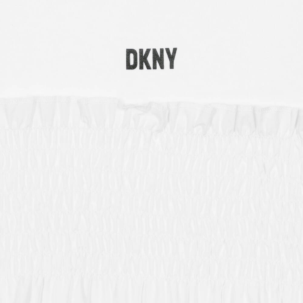 DKNY-فستان مزموم قطن لون أبيض للمراهقات | Childrensalon Outlet