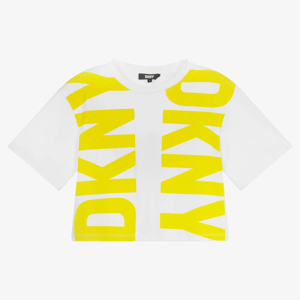 DKNY - تيشيرت تينز بناتي قطن عضوي لون أبيض وأصفر | Childrensalon
