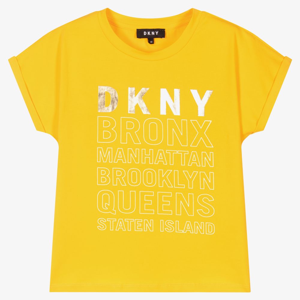 DKNY - تيشيرت تينز بناتي قطن جيرسي لون أصفر | Childrensalon