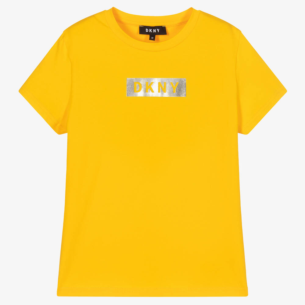 DKNY - تيشيرت تينز بناتي قطن عضوي جيرسي لون أصفر | Childrensalon