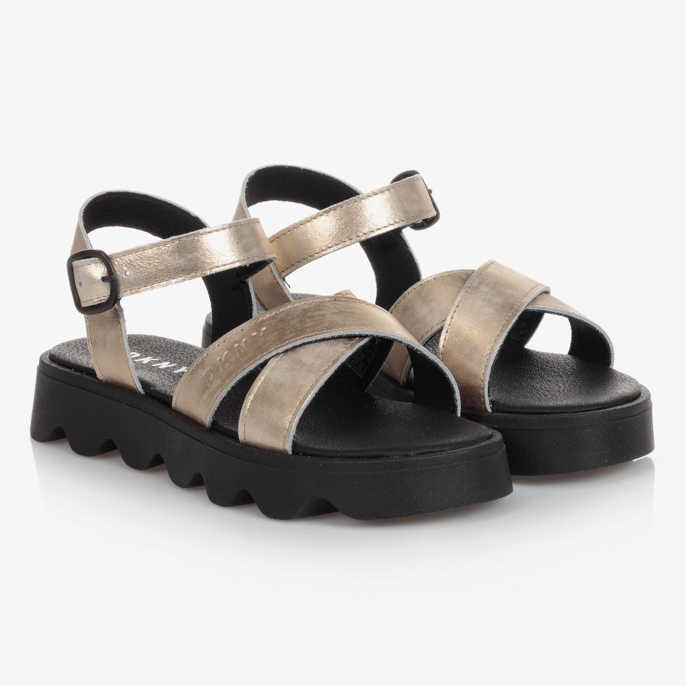 DKNY Teen Gold Leather Logo Sandals Childrensalon Outlet