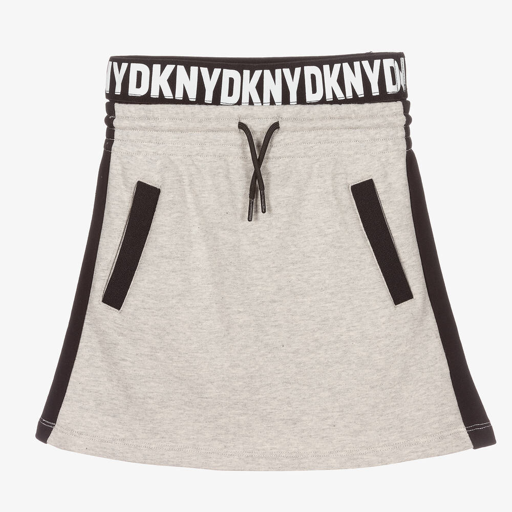 DKNY - تنورة تينز بناتي قطن لون رمادي وأسود | Childrensalon