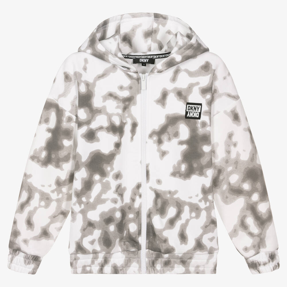 DKNY - Teen Grey & White Cloud Print Zip-Up Hoodie | Childrensalon