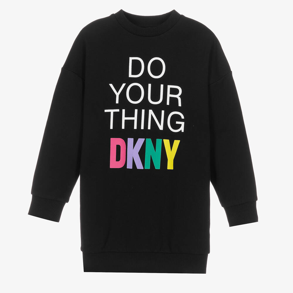 DKNY - فستان سويتشيرت تينز قطن جيرسي لون أسود | Childrensalon