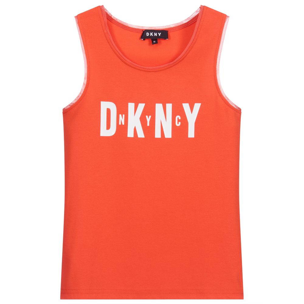 DKNY - توب فيست تينز بناتي قطن جيرسي لون برتقالي | Childrensalon