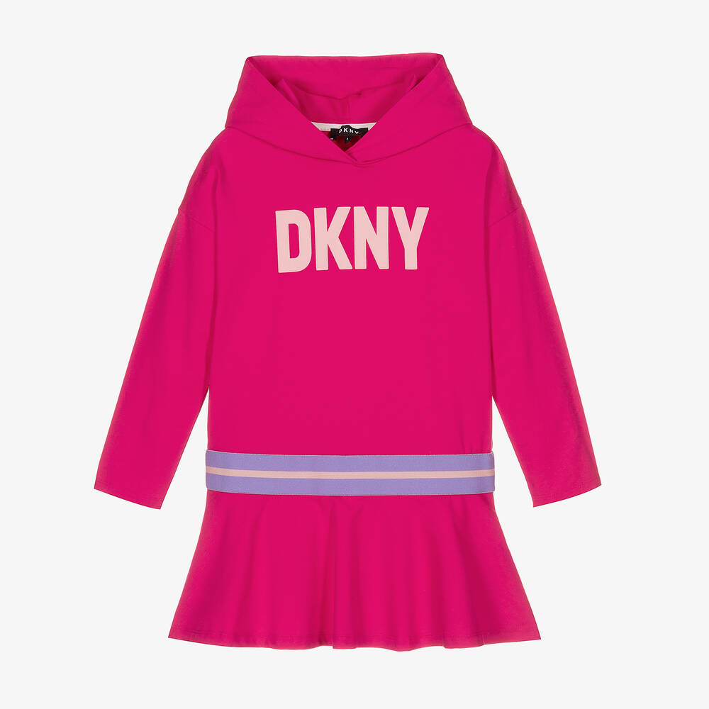 DKNY - فستان هودي تينز بناتي قطن جيرسي لون فوشيا | Childrensalon