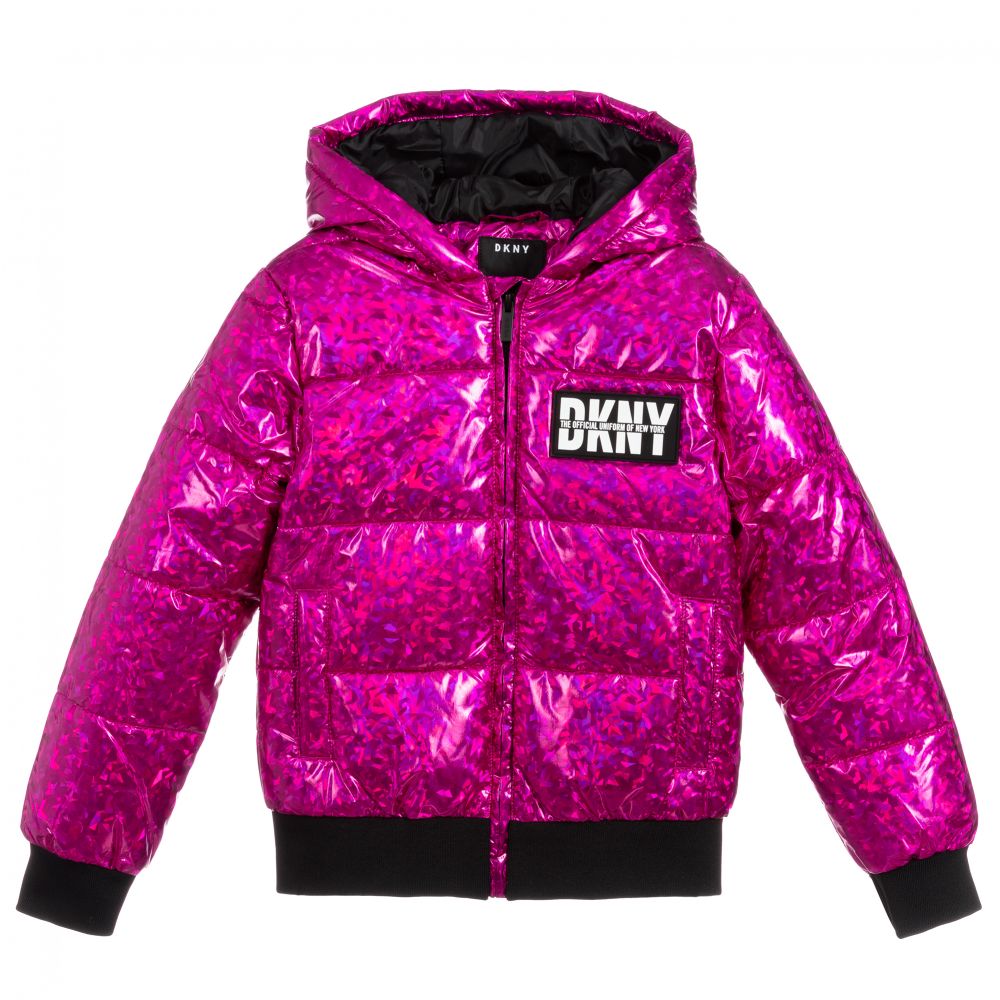 Dkny token top hooded puffer jacket