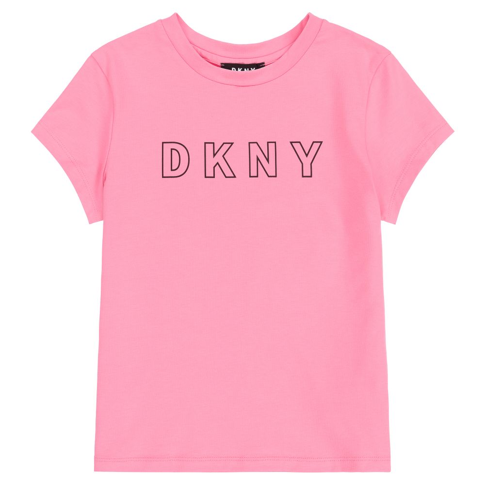 DKNY - تيشيرت قطن عضوي جيرسي لون زهري وأسود | Childrensalon