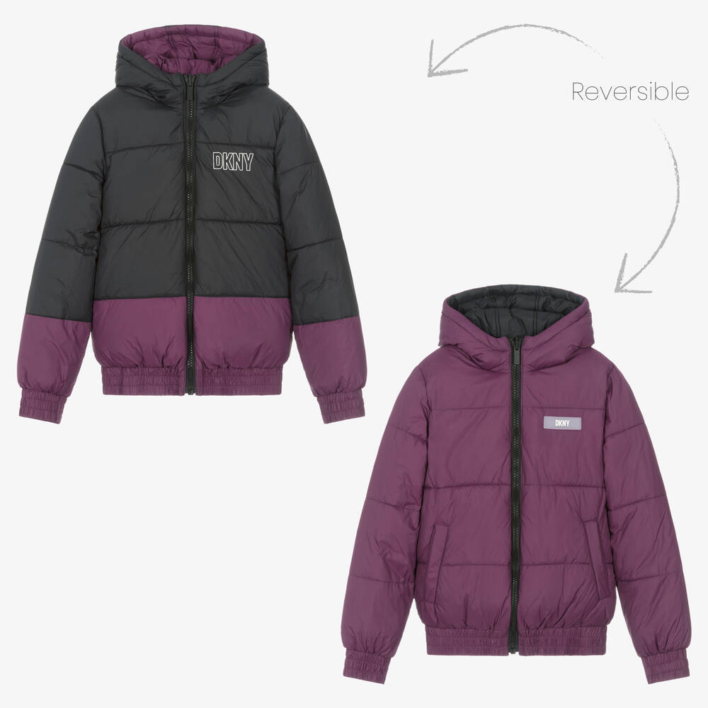 DKNY - Teen Purple & Black Reversible Puffer Jacket | Childrensalon