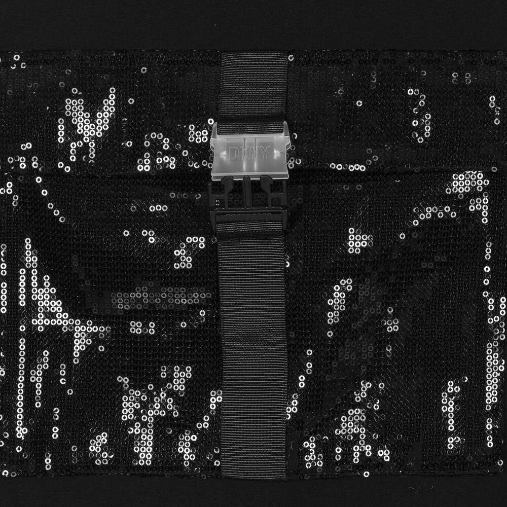 DKNY-فستان فيسكوز جيرسي مزين بترتر لون أسود | Childrensalon Outlet