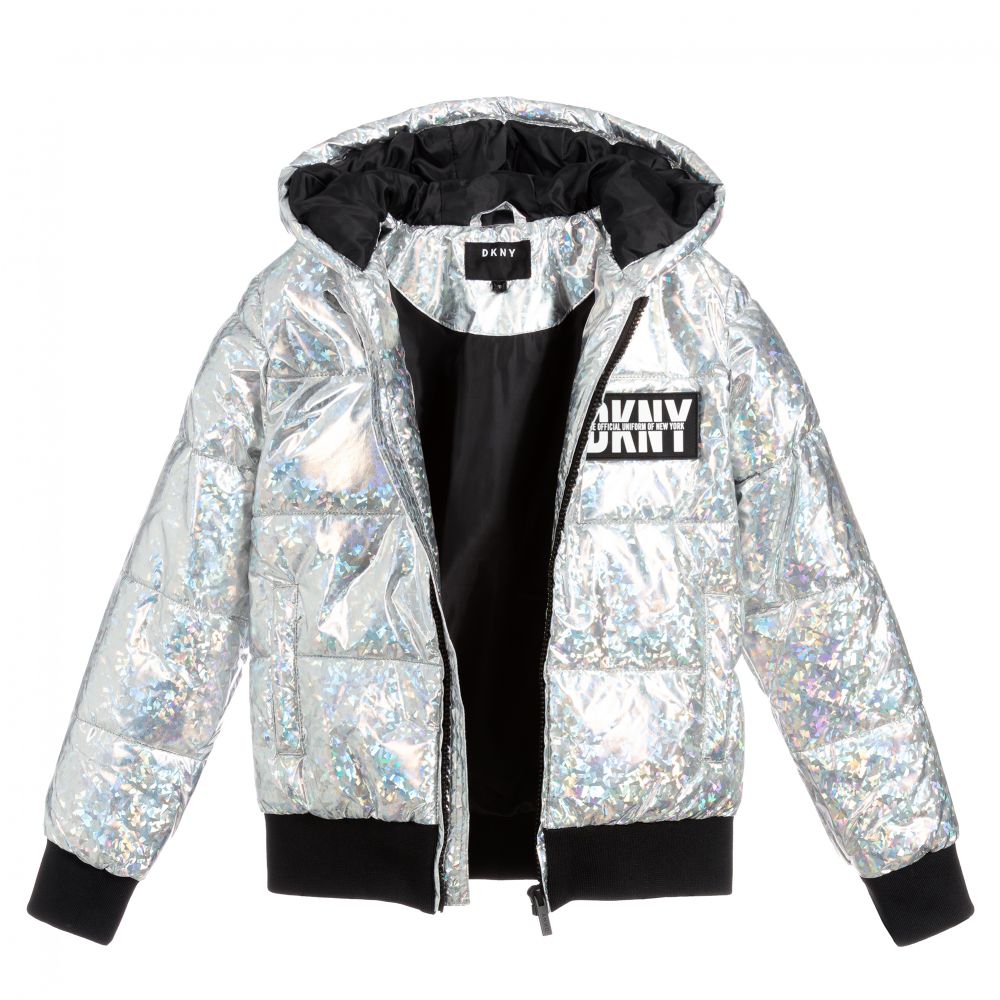 Dkny Teen Silver Logo Puffer Jacket Childrensalon Outlet