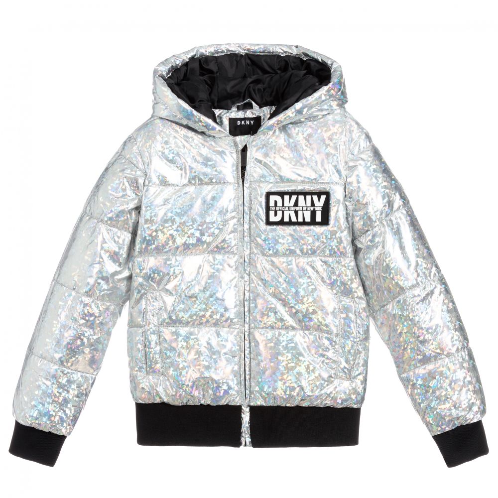 DKNY - Teen Silver Logo Puffer Jacket | Childrensalon