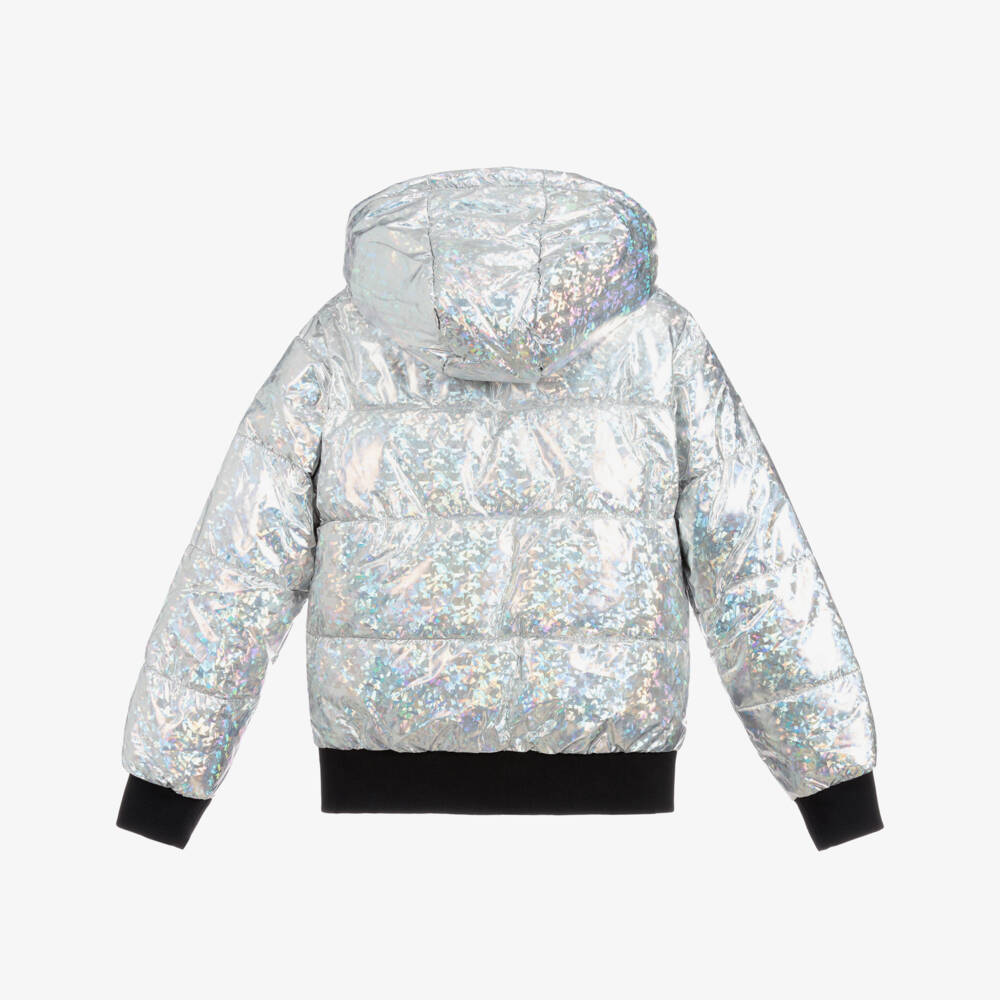 DKNY-Teen Silver Logo Puffer Jacket | Childrensalon Outlet
