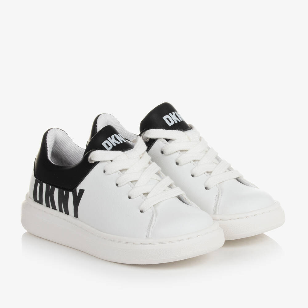 DKNY - Teen White & Black Leather Trainers | Childrensalon