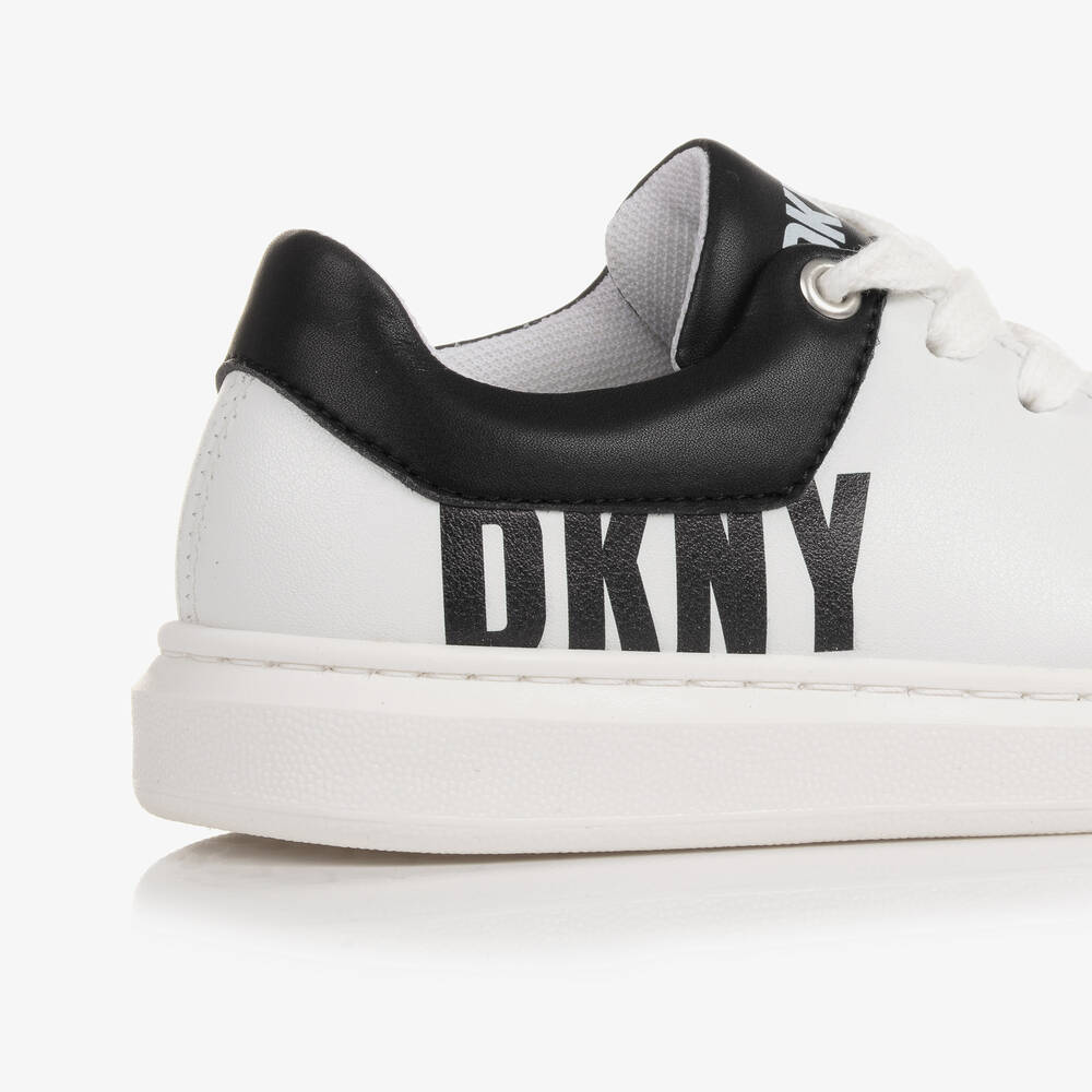 DKNY Teen White Black Leather Trainers Childrensalon Outlet