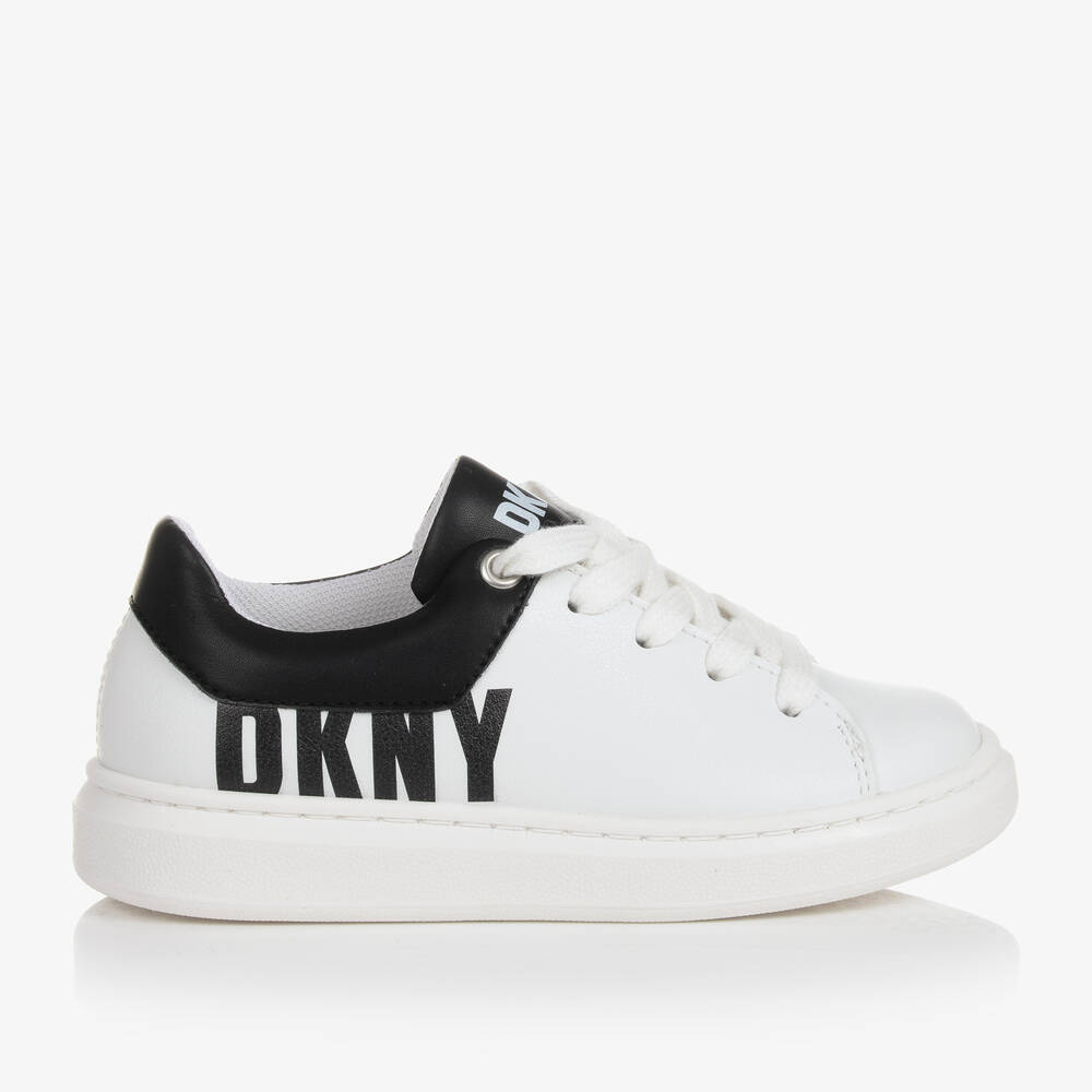 DKNY-Teen White & Black Leather Trainers | Childrensalon Outlet