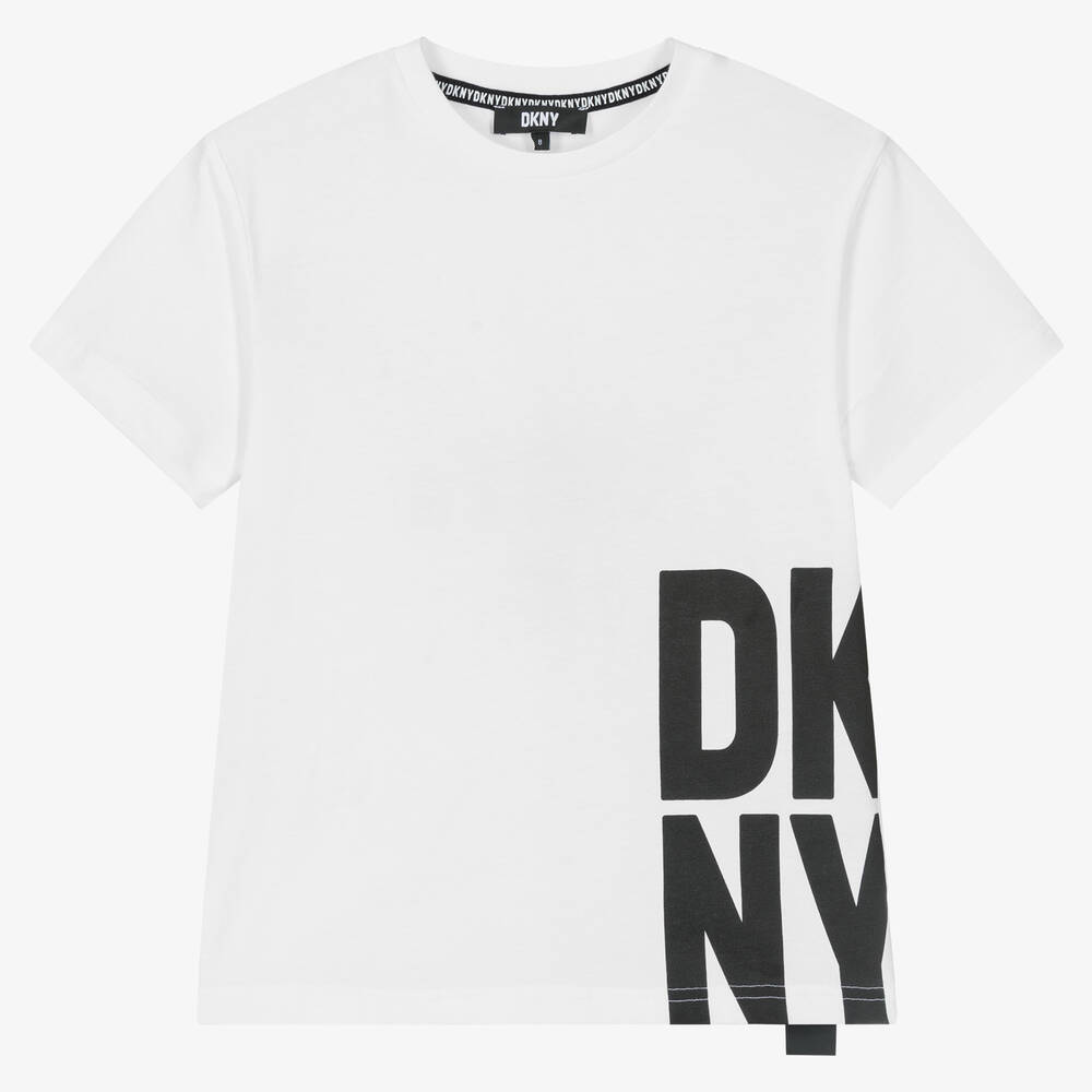 DKNY - T-shirt blanc et noir à message ado | Childrensalon