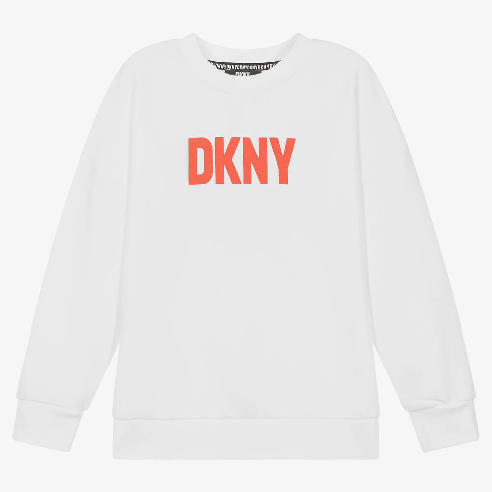 DKNY - سويتشيرت تينز قطن جيرسي لون أبيض | Childrensalon