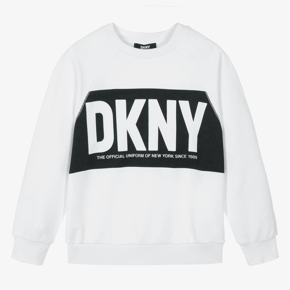 DKNY Teen White Cotton Jersey Sweatshirt Childrensalon Outlet