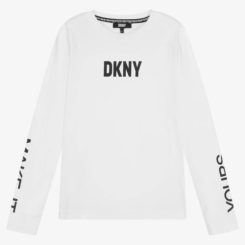 DKNY - توب تينز قطن جيرسي لون أبيض  | Childrensalon