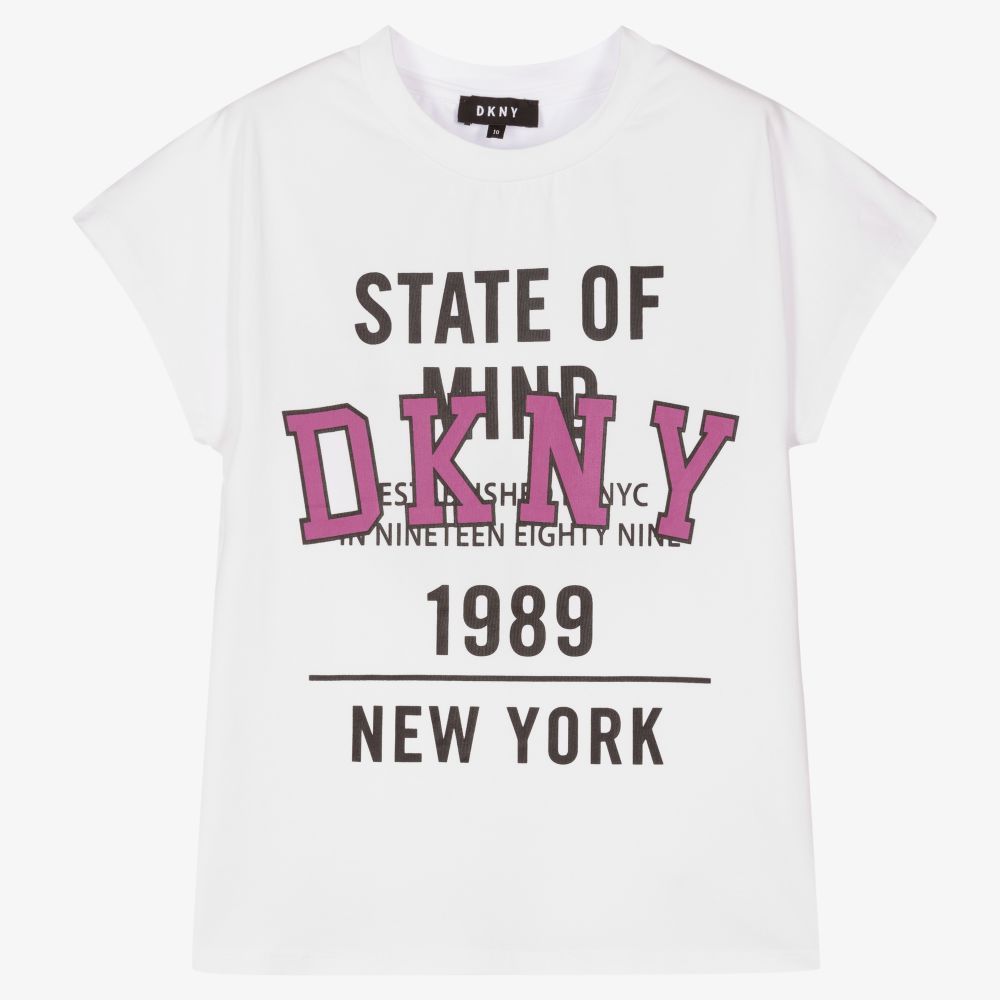 DKNY - تيشيرت تينز بناتي قطن جيرسي لون أبيض | Childrensalon