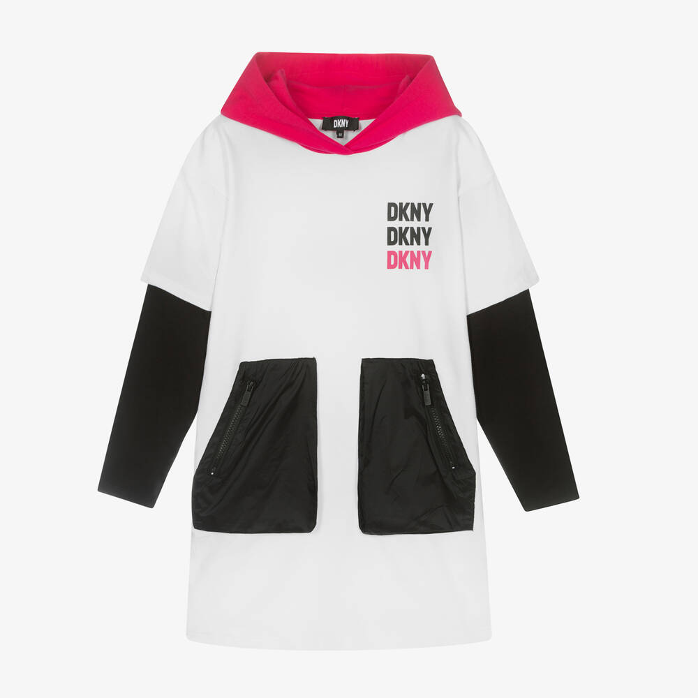 DKNY-Teen White Hooded Logo Dress | Childrensalon Outlet