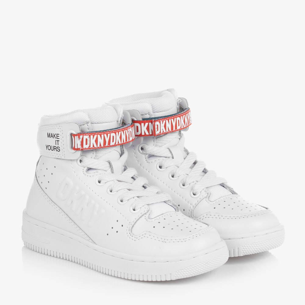 DKNY - Baskets montantes blanches en cuir | Childrensalon