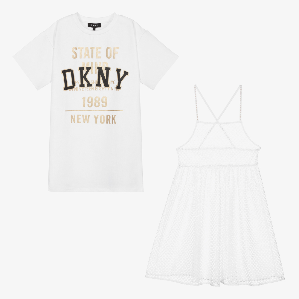 DKNY-Белое сетчатое платье 2-в-1 для подростков | Childrensalon Outlet