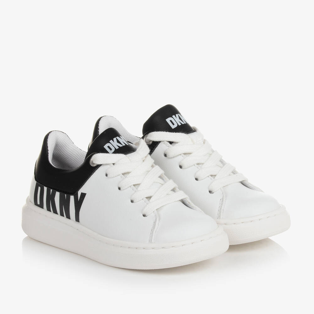 DKNY - White & Black Leather Trainers | Childrensalon