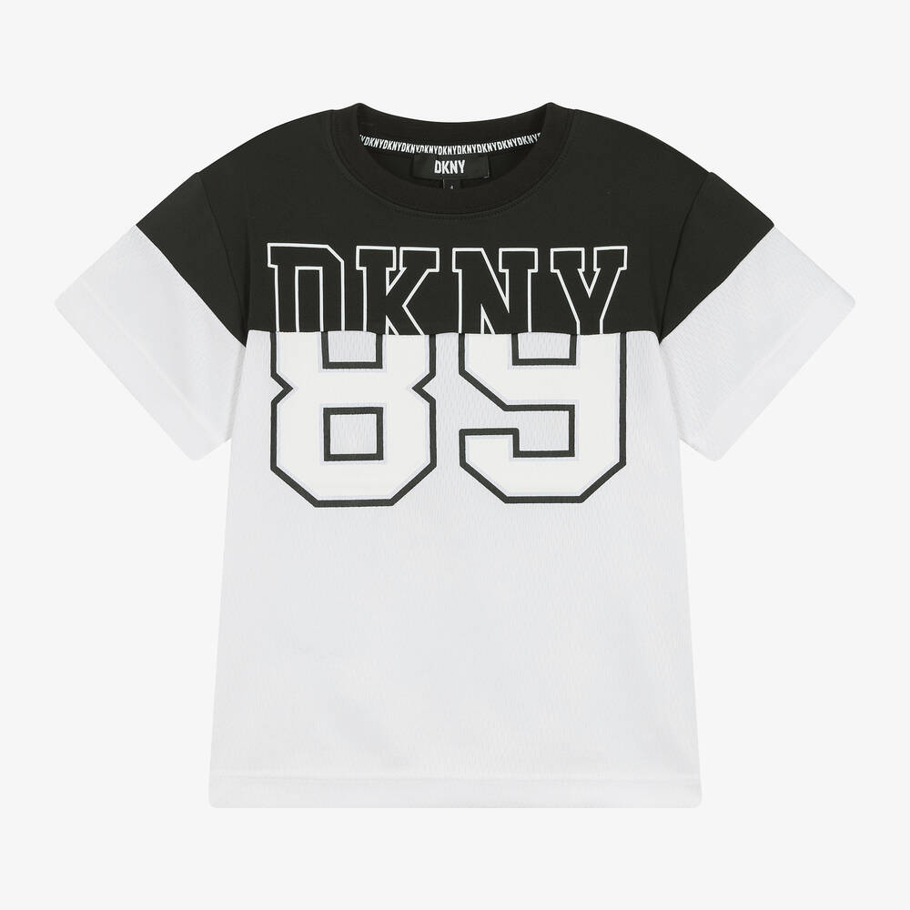 DKNY-White & Black Mesh Jersey T-Shirt | Childrensalon Outlet