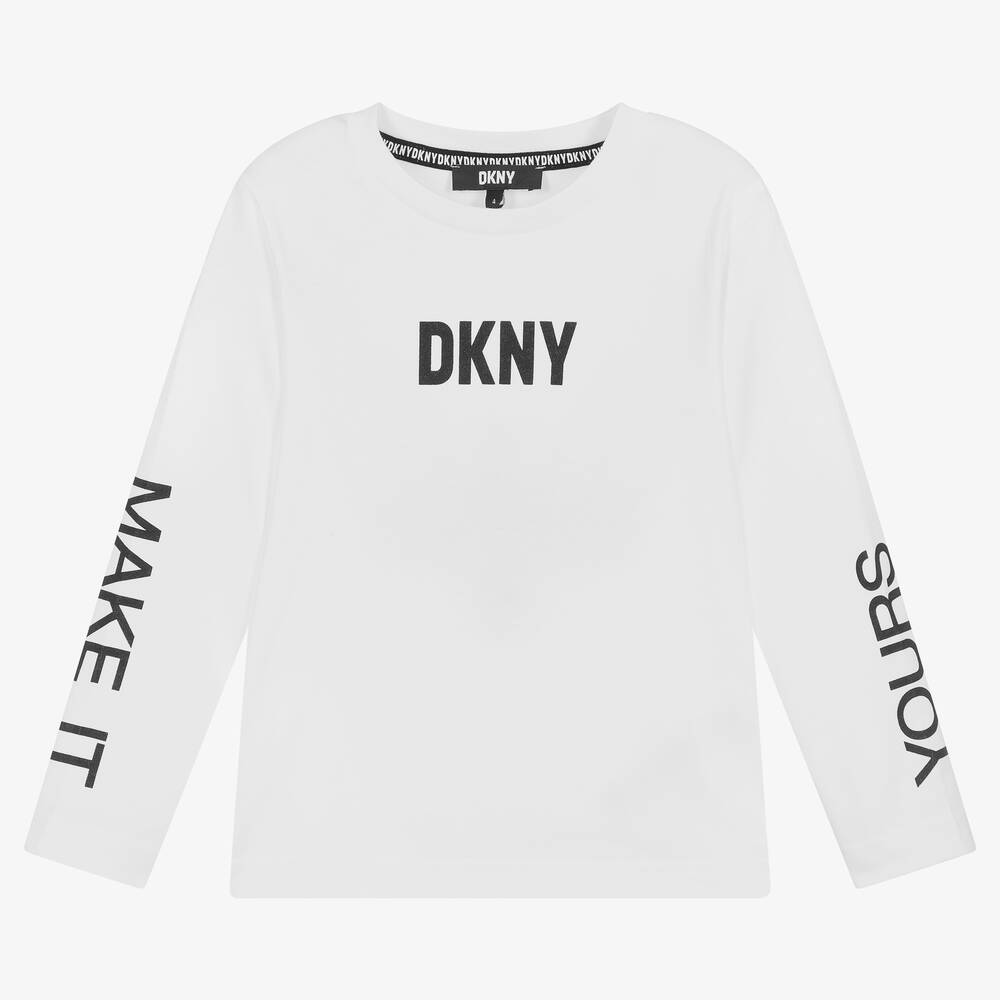 DKNY - توب قطن جيرسي لون أبيض  | Childrensalon