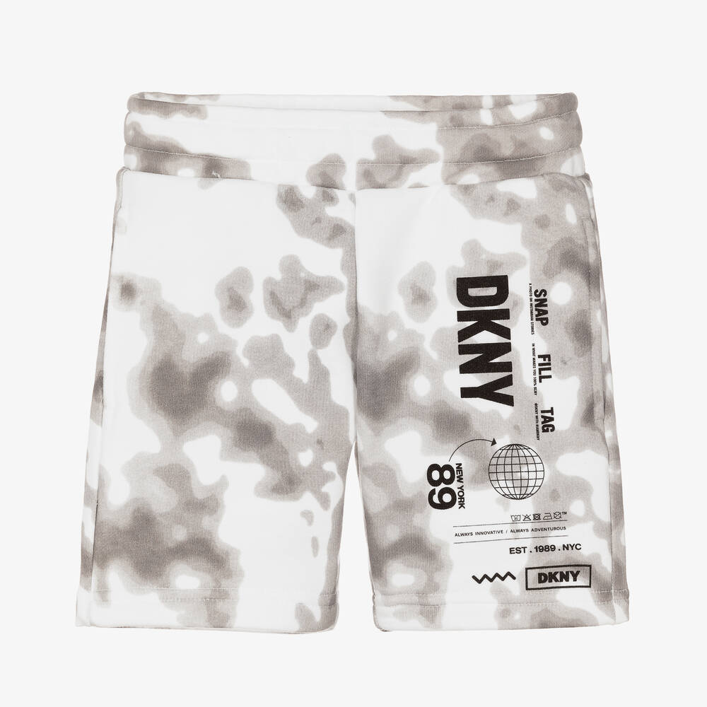 DKNY-White & Grey Cloud Print Logo Shorts | Childrensalon Outlet