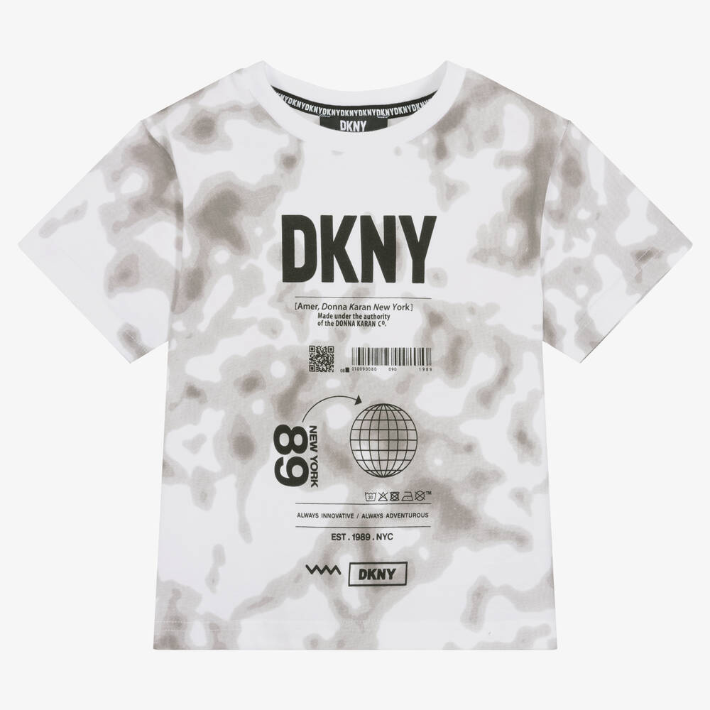 DKNY - تيشيرت قطن لون رمادي وأبيض | Childrensalon