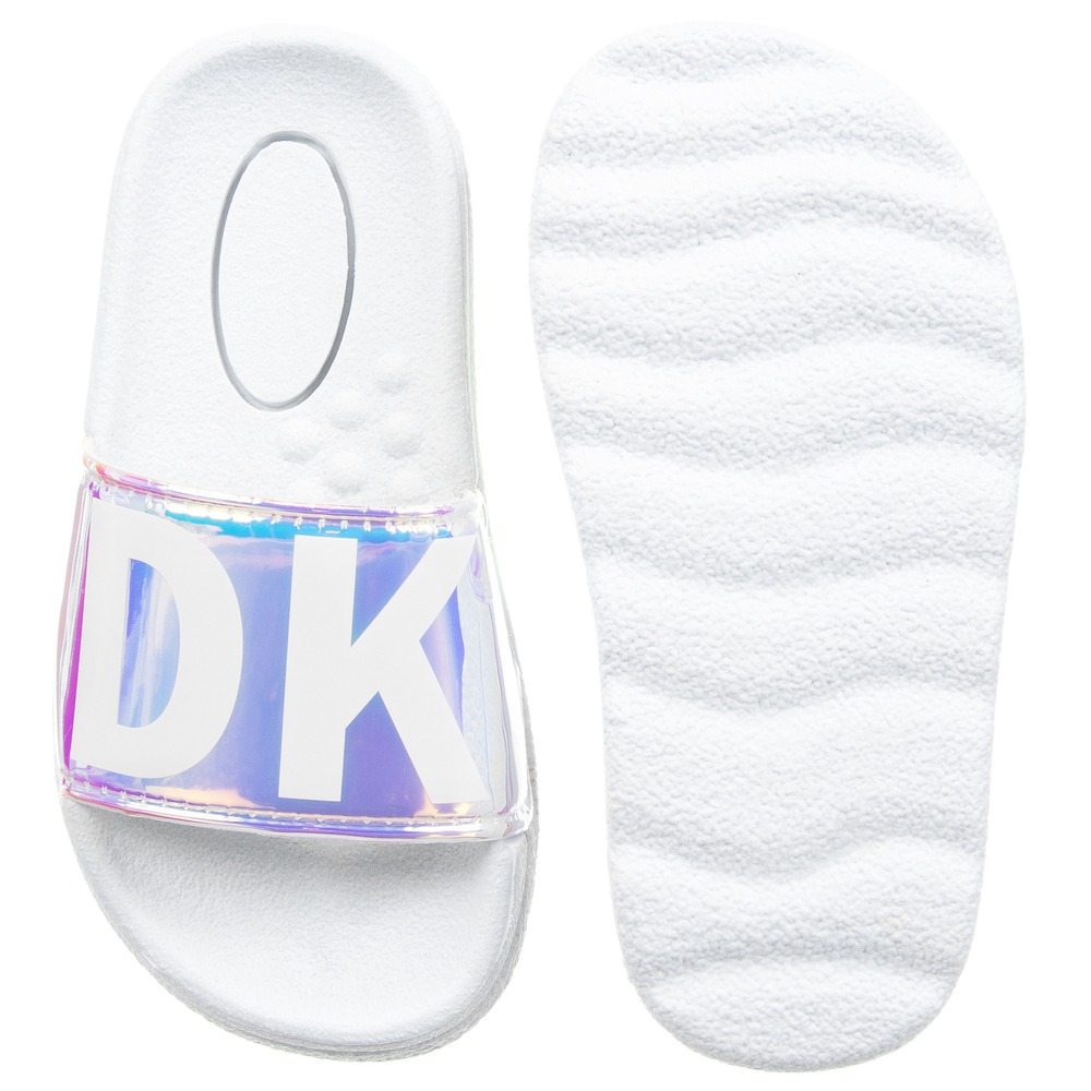 DKNY White Iridescent Logo Sliders