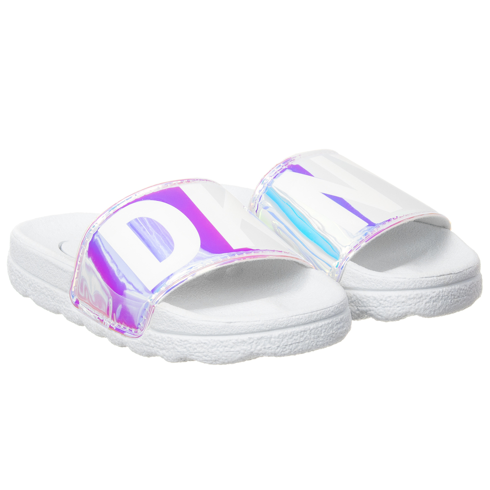 DKNY - White Iridescent Logo Sliders | Childrensalon