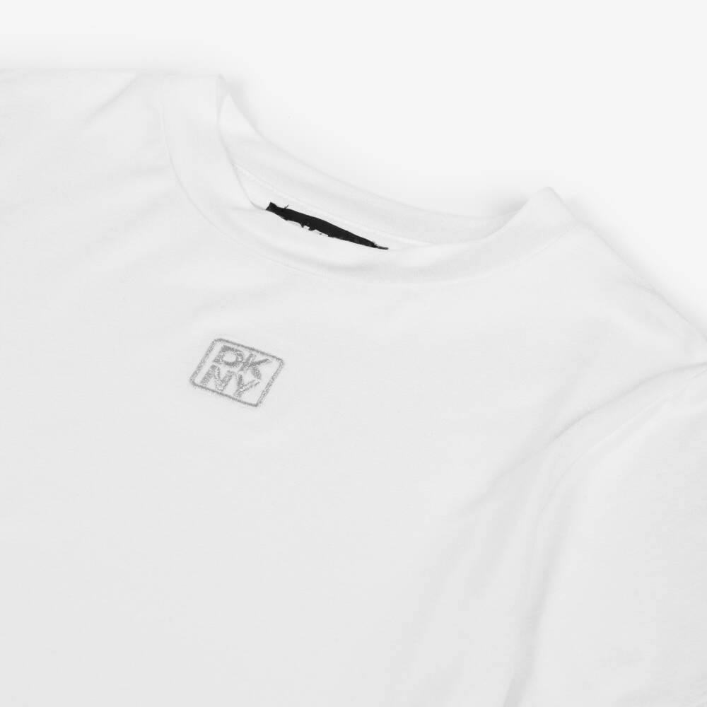 DKNY-White Logo Embroidery Ss T-shirt | Childrensalon Outlet