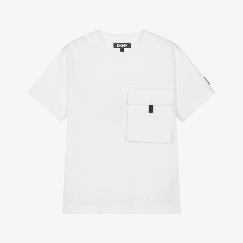 DKNY-White Logo Ss Badge Tee | Childrensalon Outlet